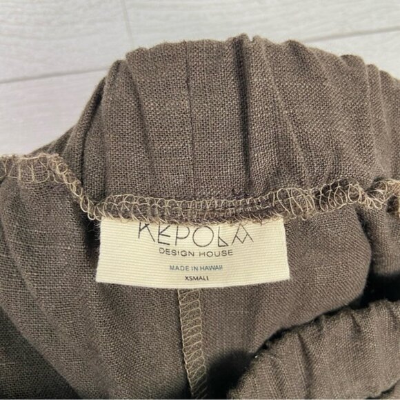 NWT Kepola Linen Brown Tapered Leg Pull On Pant Bottoms Made in Hawaii XS New - Picture 3 of 4